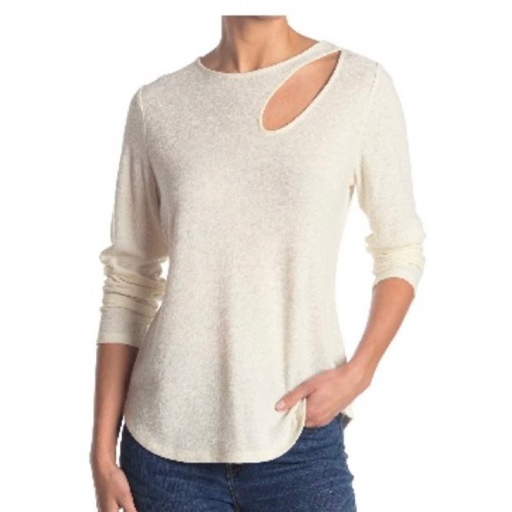 Chenault White Long Sleeve Top with Front Cut Out